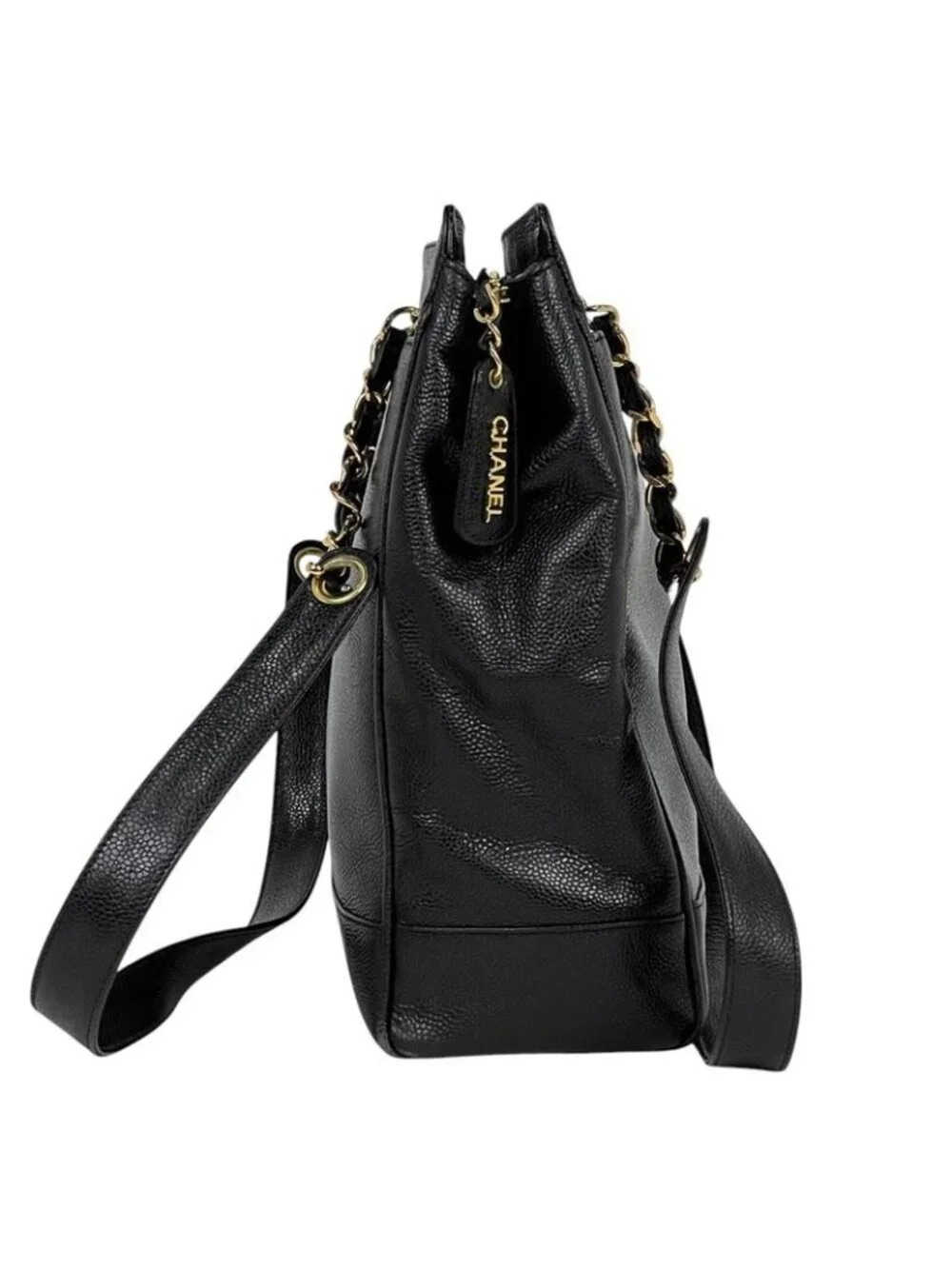 Chanel Logo Chain Tote Caviar Leather Black - Picture 4 of 14